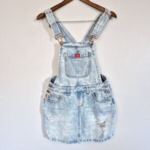 Dickies Short Denim Jumper Skirt Acid Wash Distressed Small